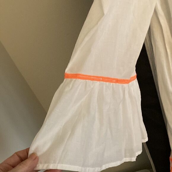 Taj By Sabrina Crippa Coverup Dress in White Cotton with Orange Embroidery. - Picture 2 of 8